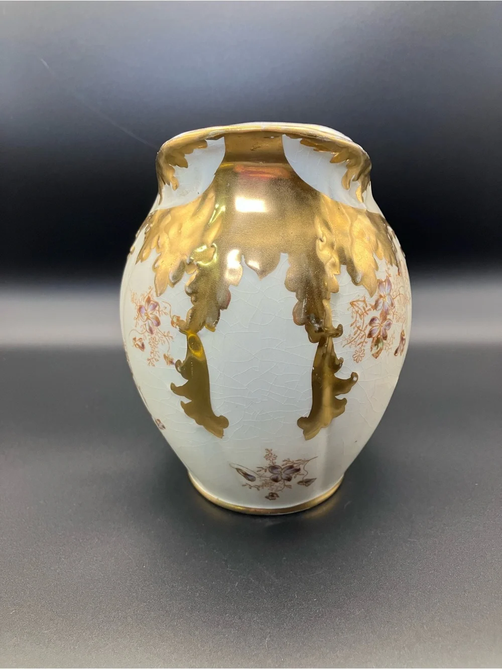 Warwick Semi Porcelain Ornate Gold-Trim Floral Ceramic Vase